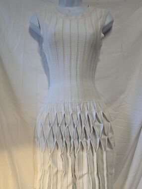 Sleeveless White Knit Origami Midi Dress